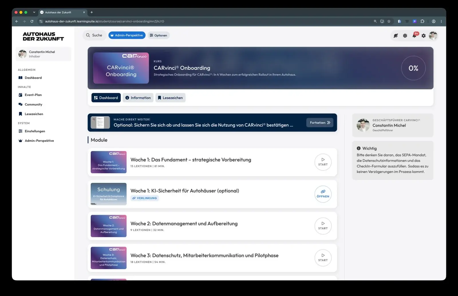 CARvinci Onboarding-Plattform